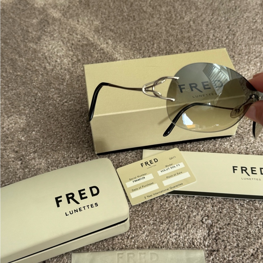 French handmade Fred sunglasses women’s silver arm gradient shield lenses NEW - Picture 4 of 12